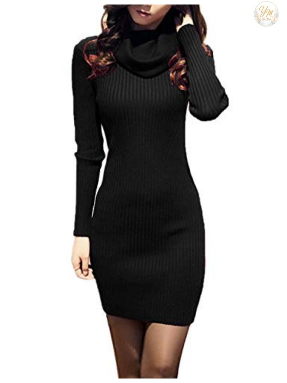 Ribbed Knit Sweater Dress Cowl Neck Bodycon Midi Fall Winter